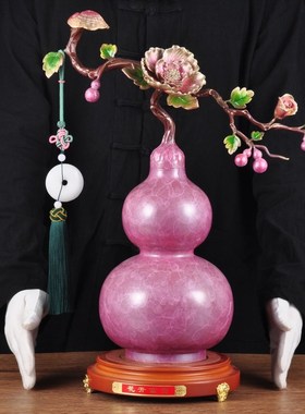 彩铜花开富贵葫芦摆件招财福禄家居客厅酒柜中式装饰品乔迁礼品