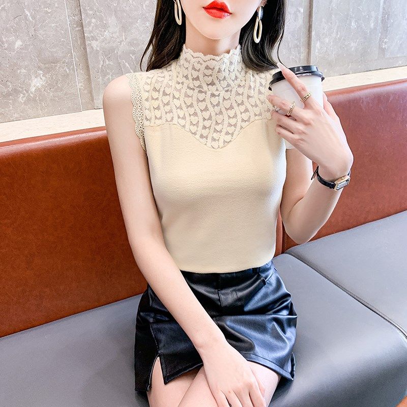 半高领蕾丝拼接保暖背心女秋冬自发热无袖内搭磨毛德绒打底衫上衣,女装/女士精品,蕾丝衫/雪纺衫,淘宝优惠券,粉丝福利购,淘宝优惠卷