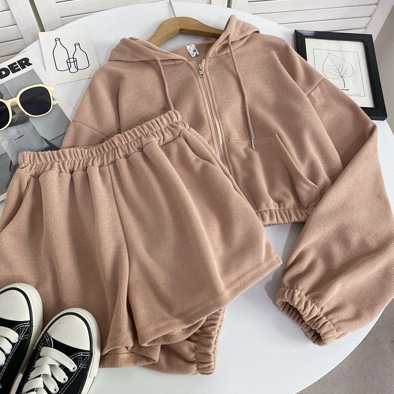 时尚套装女连帽拉链长袖短款外套+松紧腰阔腿短裤休闲裤两件套秋,女装/女士精品,时尚套装,淘宝优惠券,粉丝福利购,淘宝优惠卷