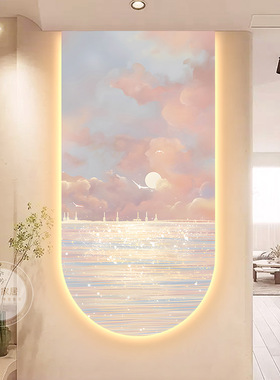 风法式奶油玄关装饰画粉色入户壁灯过道客厅走廊过道挂画