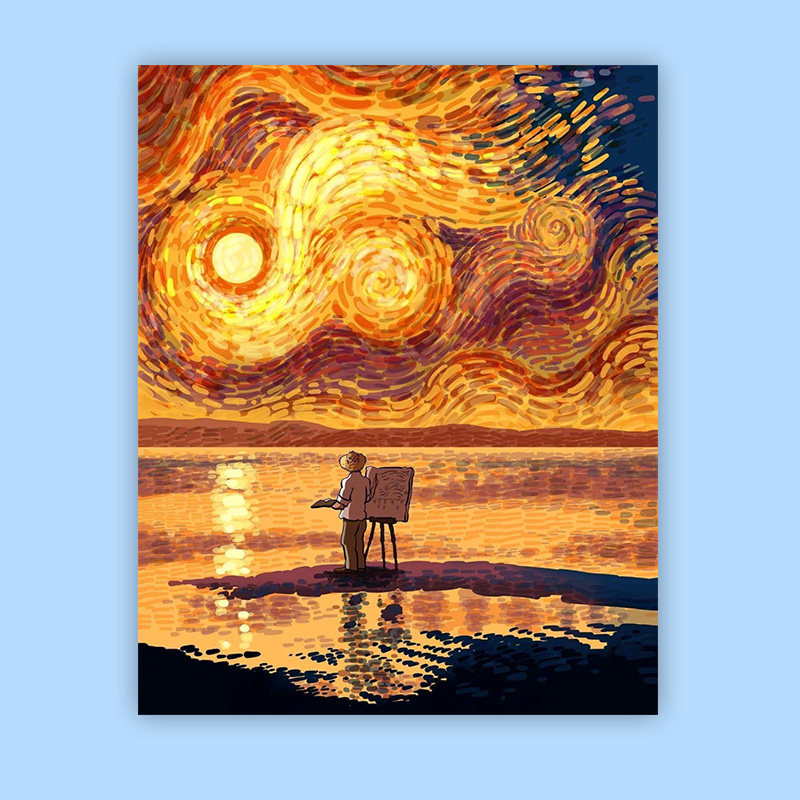 梵星空数字油画风景名画手工填充手绘涂色减压装饰油彩挂画