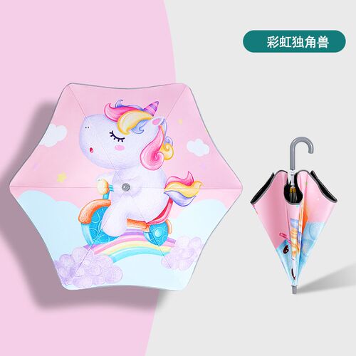 新款手动卡通视圆角儿童雨伞安全伞弯柄儿童伞幼儿园小学生雨伞