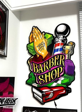 定制西海岸eho祈祷之手说唱理发店铺装饰业礼品客厅发光