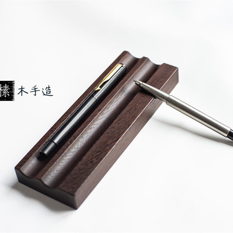 纯手工实木鸡翅木笔搁单水槽水槽笔红木槽钢笔架签字笔通用笔卧