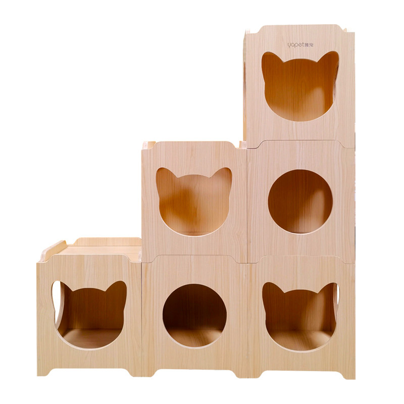 实木猫窝猫屋猫房子半封闭式创意叠积木宠物窝木质制猫窝四季通用