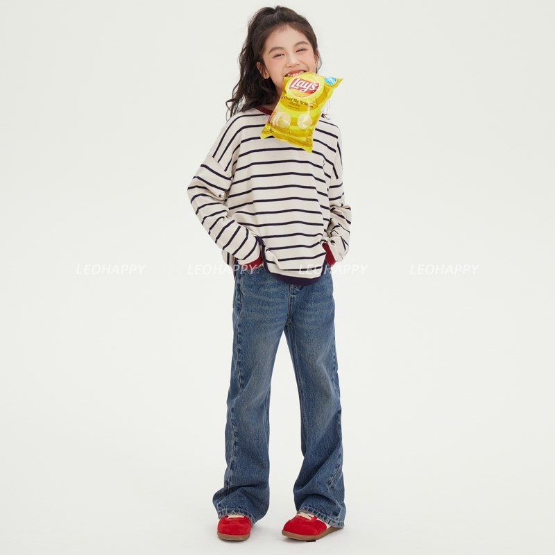 LEOHAPPY女童毛衣春秋款儿童针织衫包芯纱条纹衫中大童毛织上衣