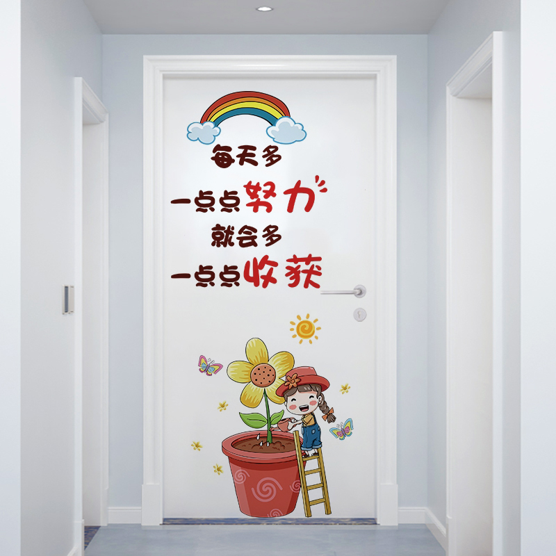 网红励志文字门贴卧室卡通可爱少女创意装饰儿童书房墙纸贴画自粘图片