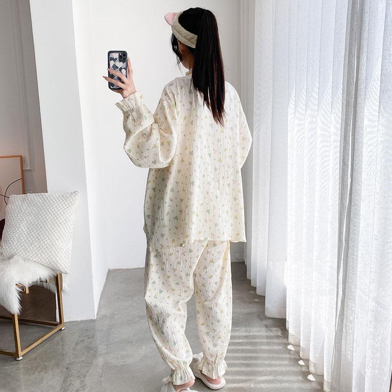 夏季棉纱孕妇睡衣女款大码200斤产后月子服哺乳纯棉纱布家居服女