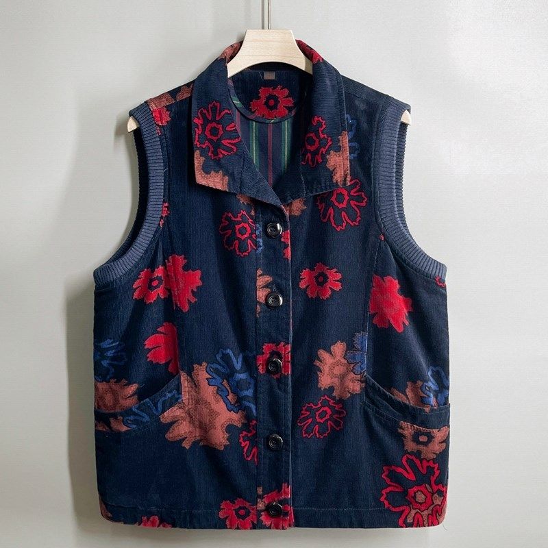 中老年人马甲女春秋 老太太大码纯棉条绒背心 妈妈外穿灯芯绒马夹