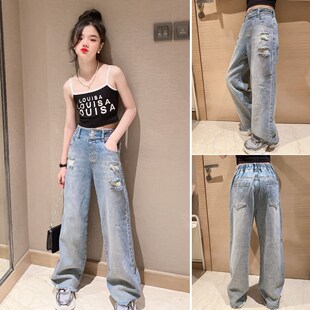 女童夏季牛仔裤儿童阔腿裤小女孩休闲长裤中大童宽松大脚裤童装潮