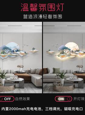 3d立体氛围客厅装饰画led灯沙发背景墙挂画大气新中式创意壁画