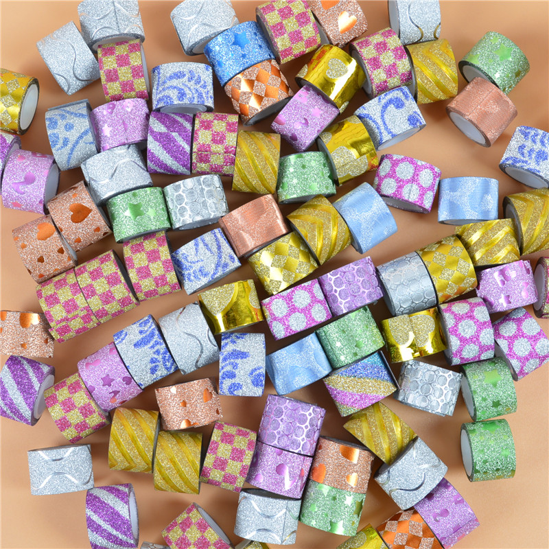 可爱迷你金粉彩色小胶条DIY装饰胶纸手工迷你花胶条胶带80个