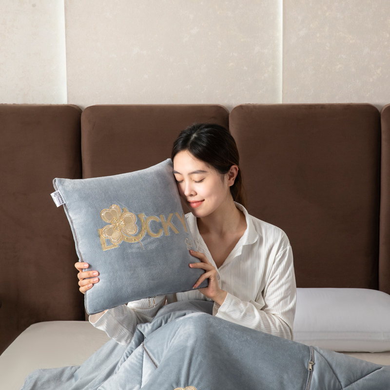 加厚宝宝绒轻奢多功能办公室午睡珊瑚绒汽车二合一抱枕靠枕头冬季