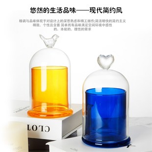 香薰蜡烛玻璃杯玻璃罐彩色磨砂玻璃容器香薰带盖空杯卧室浪漫烛台