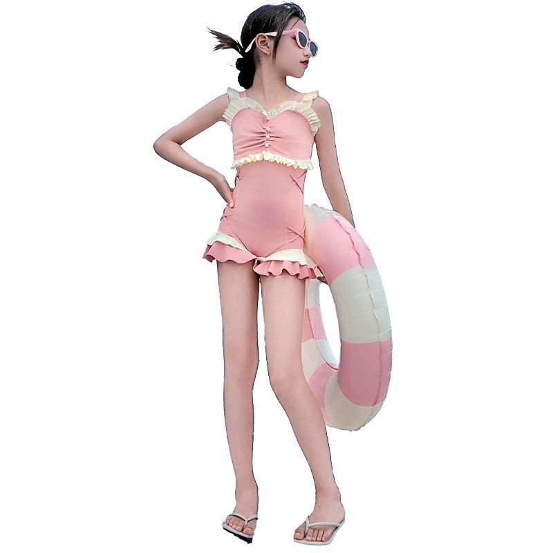 女童连体泳衣2024新款中大童洋气泳装女孩沙滩温泉度假洋气泳衣潮