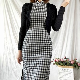 春秋黑色外搭开衫短款搭配旗袍裙子披肩外套长袖针织衫复古上衣女