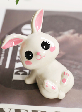 迷你陶瓷小兔子摆件办公桌面卡通可爱兔兔少女心房间装饰品礼物