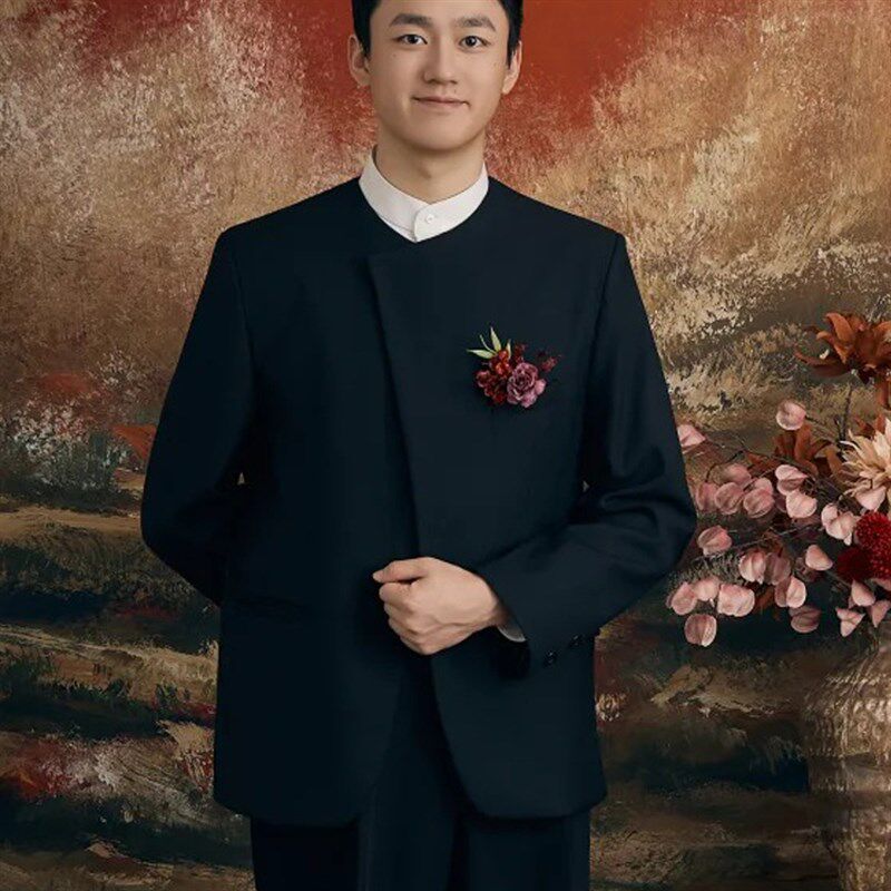 欢喜橙【禧玄】新中式新郎订婚休闲西服套装斜领西装外套男高级感