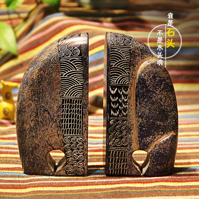 非洲手工艺 肯尼亚肥皂石头纯手工雕刻大象书案书档 桌面摆件室内