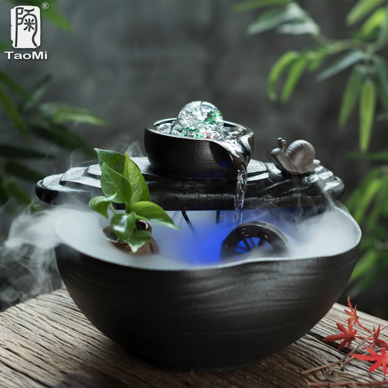 招财流水器摆件创意家居装饰桌面循环水养鱼盆中式乔迁开业礼品