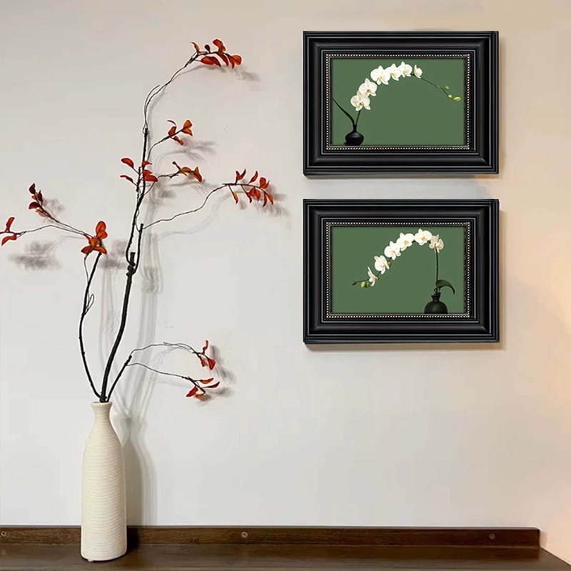 蝴蝶兰中古风客厅装饰画花卉餐厅挂画法式复古卧室床头高级感壁画图片