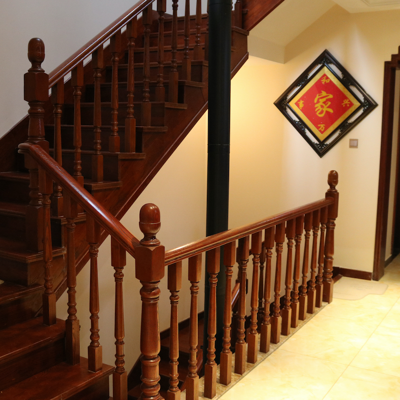 实木楼梯扶手栏杆现代简约红橡木旋转别墅室内整体家用踏步护栏