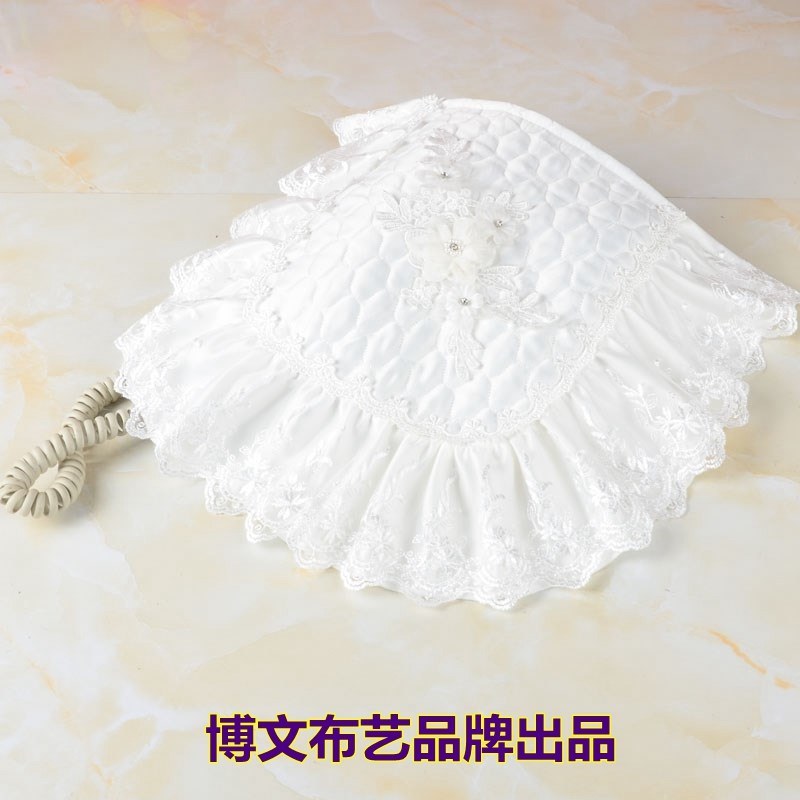 博文布艺品牌白色欧式蕾丝刺绣电话垫话机套座机罩子防尘套雪绒花