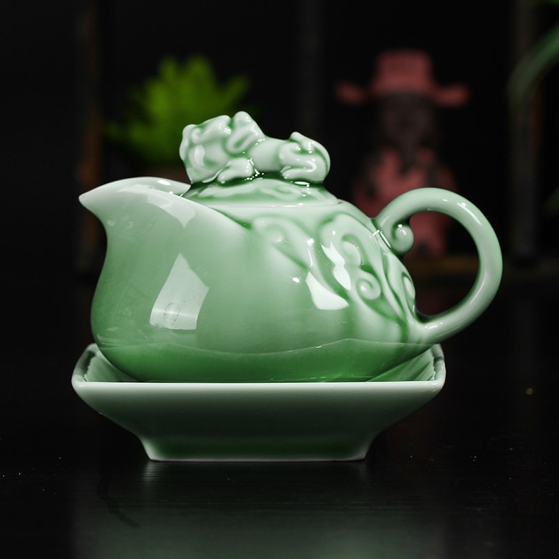 龙泉青瓷茶壶功夫茶具招财貔貅茶壶单壶泡茶茶壶冲茶器
