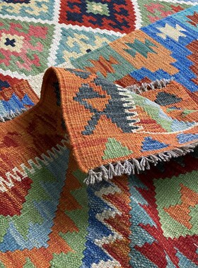 手工羊毛地毯ilim阿富汗编织小尺寸边毯民族风复古墙面挂毯