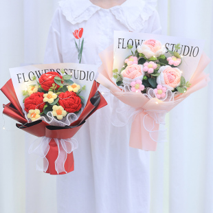 手工编织钩针渐层玫瑰泡芙毛线z花束成品送男女友闺蜜老师生日礼