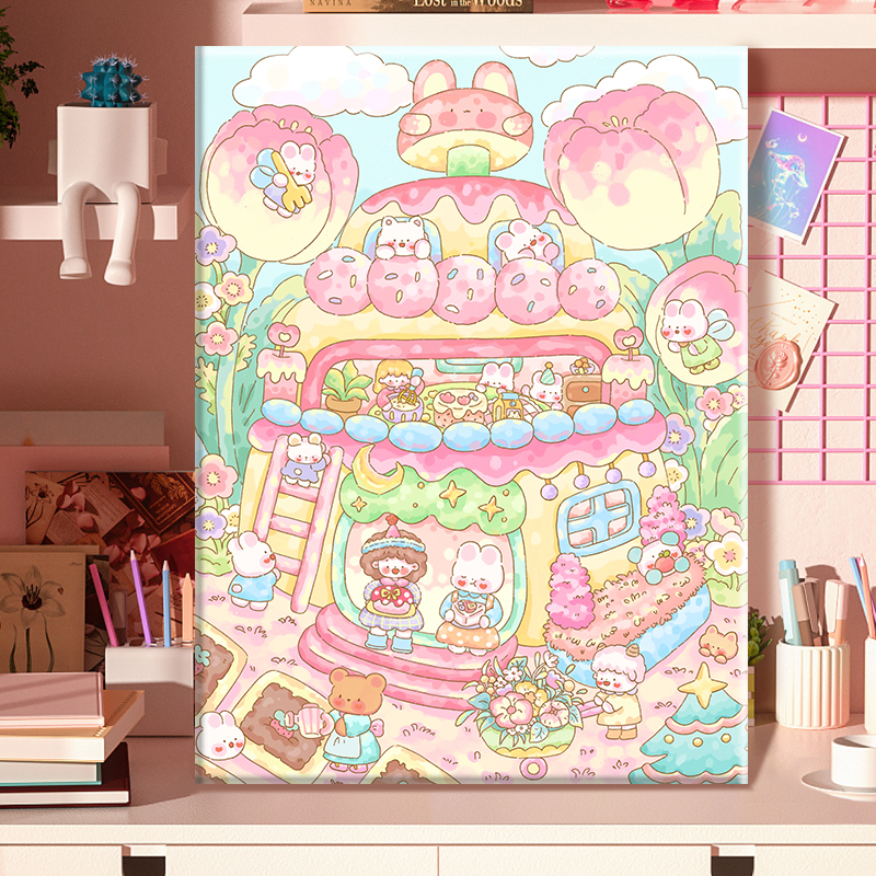 春游派对b|diy数字油画丙烯填充手绘手工减压油彩涂色装饰画图片