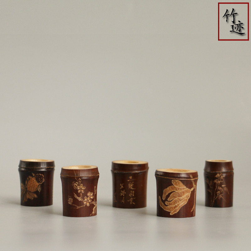广西老煤竹手工雕刻竹竹茶道茶具紫砂壶盖置壶盖竹迹