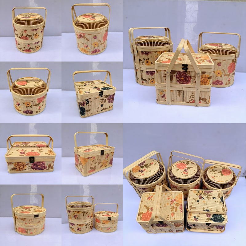 端午礼品盒竹编篮空盒粽子牡丹包装篮土特产纯手工编织
