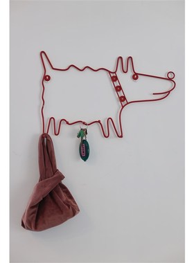 嘻物所 装饰玄关挂钩复古红色小狗金属爱衣帽架多巴胺动物极简