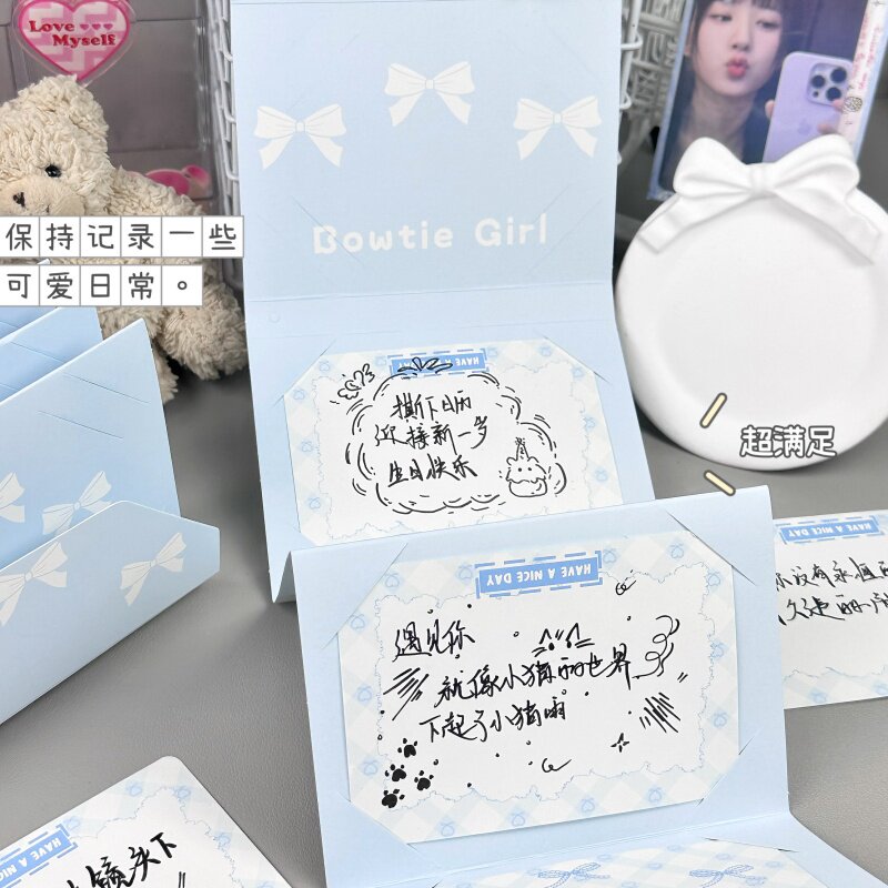 蝶翅淡蓝风琴卡册高颜值ins蓝色蝴蝶结贺卡收纳手工diy材料包礼