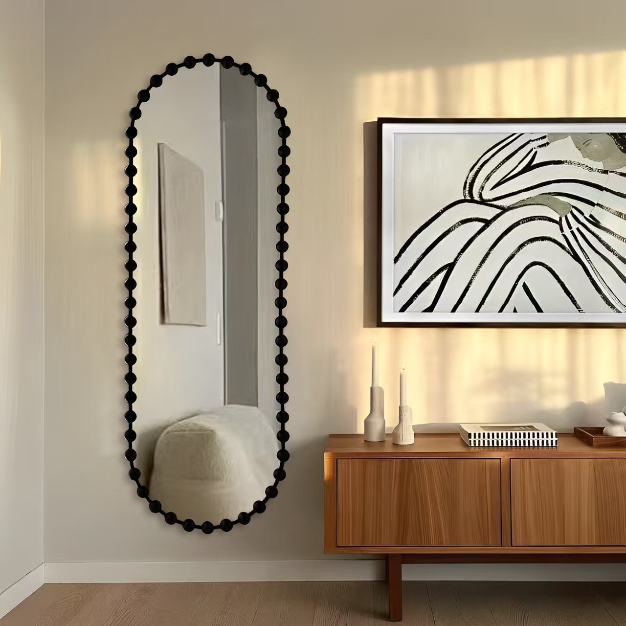 法式艺术全身镜家用壁挂高级感试衣镜美式客厅穿衣镜造型镜子