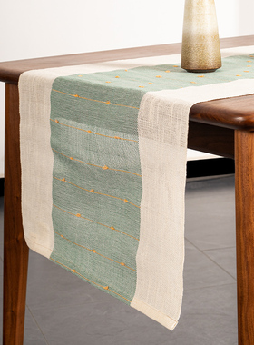 场iPower简约现代棉麻夏布桌旗茶几台布日式小清新拉花茶席柜旗布