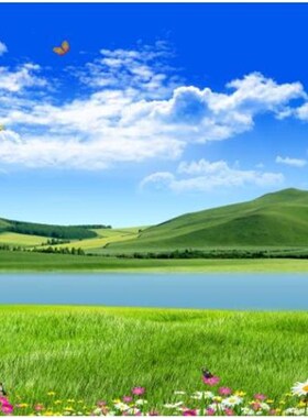 FJ2靠山流水生财客厅沙发墙新田园蓝天山水草地风景画背景墙