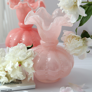 琉璃玻璃花E器水养插鲜花复古手工家居摆 芬顿花瓶中古高级感法式