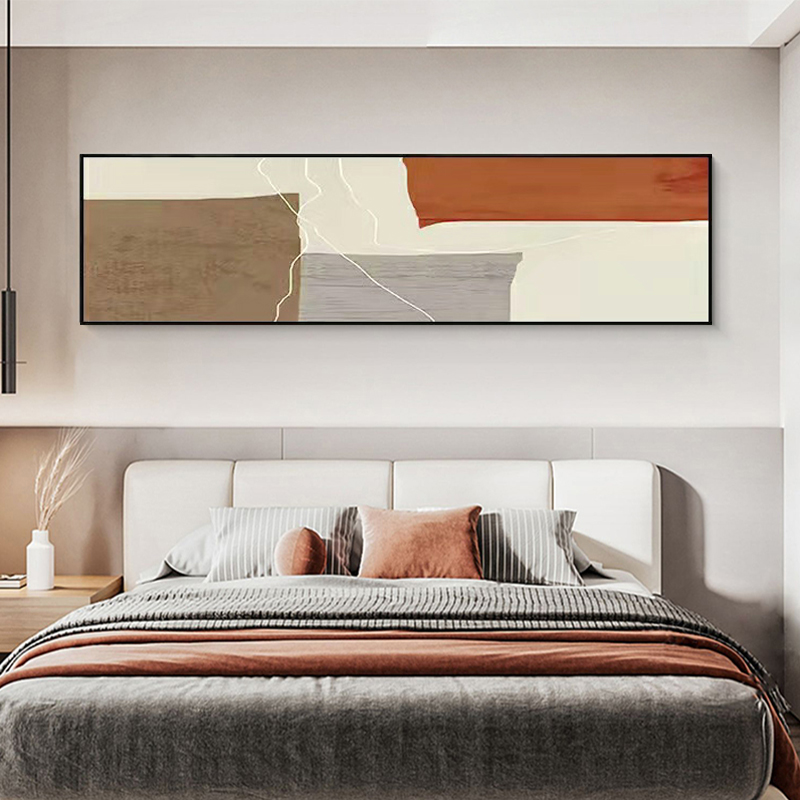 抽象艺术酒店卧室墙面装饰画现代简约客厅挂画宾馆牀头横版壁画