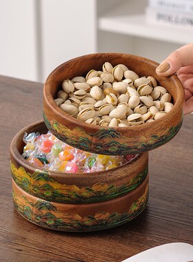 新实木盘点心盘木碟子客厅茶几圆形果盘小吃碟木盘