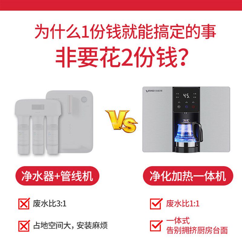 瓦伦蒂净水器加热一体家用直饮O反渗透纯水壁挂饮水