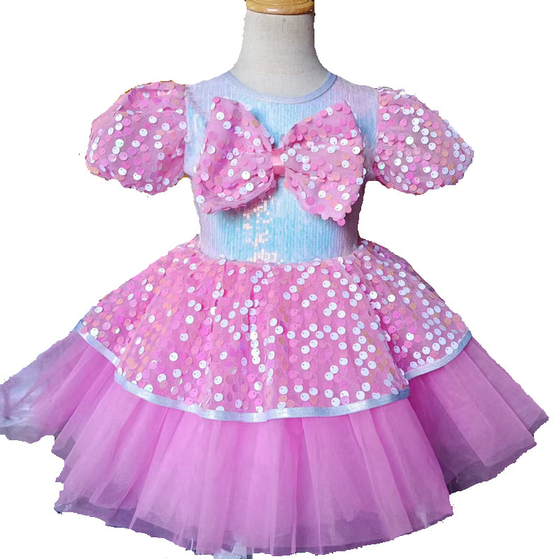 儿童亮片纱裙演出服女童蓬蓬裙舞蹈表演服幼儿小女孩粉可爱公主裙