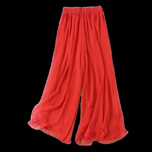 新款红色珍珠雪纺纱裙裤女高腰夏季薄款舞蹈瑜伽文艺禅舞古风艺考