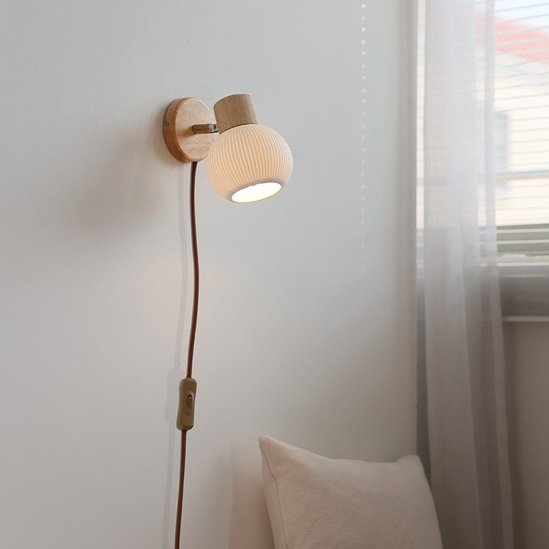烁阳日式原木风壁灯卧室床头简约客厅沙发背景墙阳台过道儿童房灯