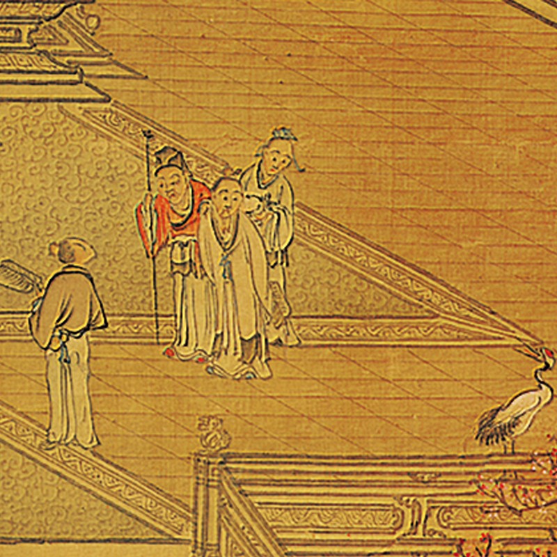 袁耀蓬莱仙境图清代名画青绿山水界画人物高清微喷复制装饰卷轴画