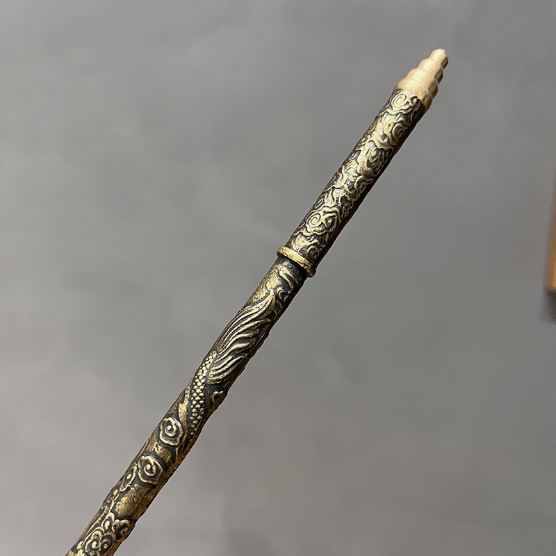 西游记纯铜柄唐僧法杖禅杖影视道具寺庙摆件个人把玩锻打桌面兵器