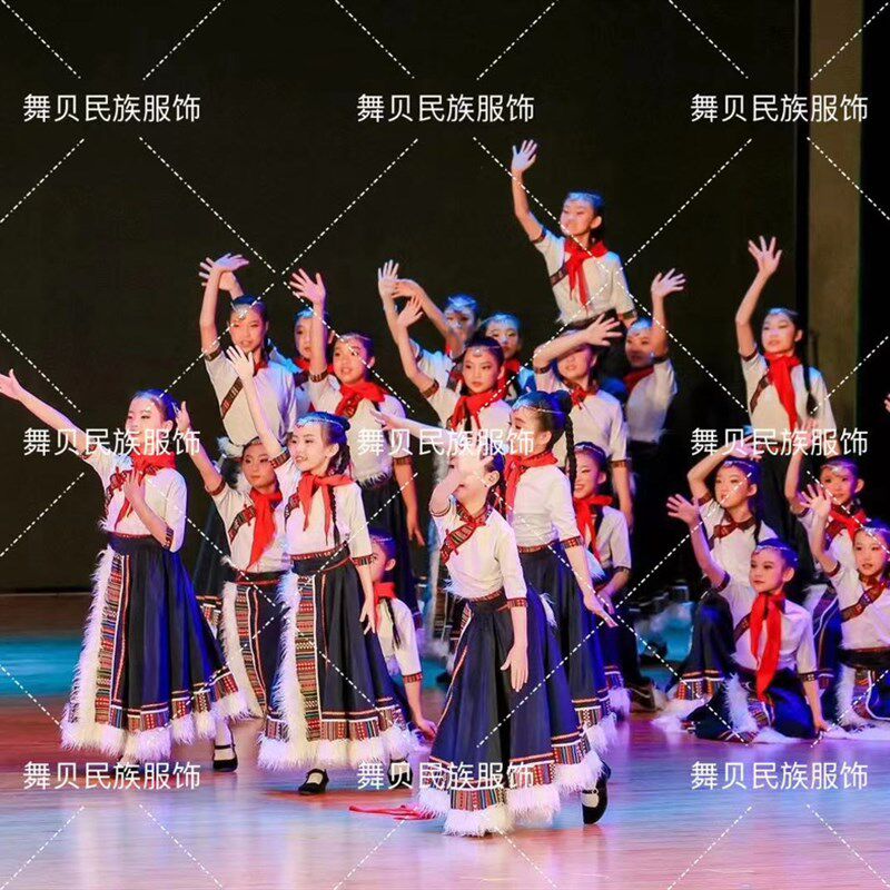 新款儿童藏族表演服藏族舞蹈服装演出服话剧民族舞台藏服女童服装