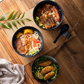 日式 拉面碗陶瓷面碗商用碗单个泡面碗筷勺套装 家用大号宿舍用学生