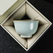 中式 清沐堂主 天青汝窑压手杯茶养开片 陶瓷功夫茶具主人杯品茗杯